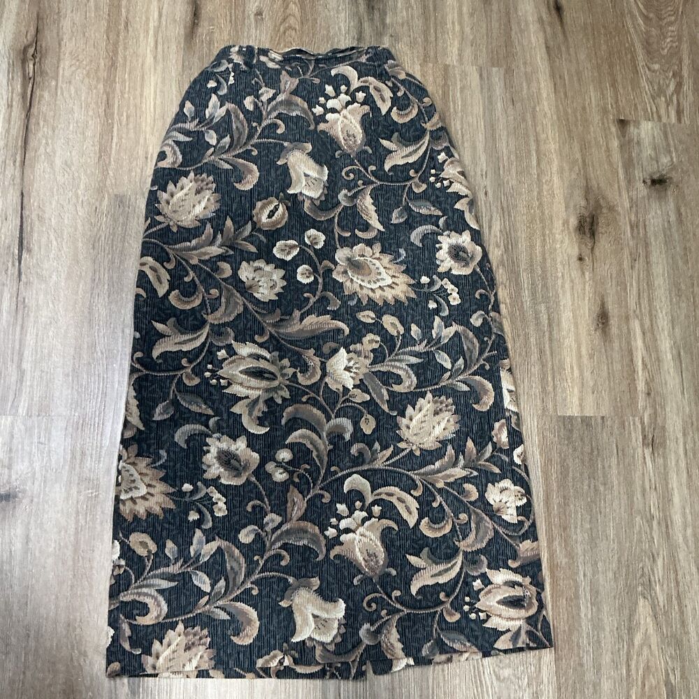 Vintage 90s Coldwater Creek Floral Tapestry Maxi Skirt Size 8 Made in USA Cotton